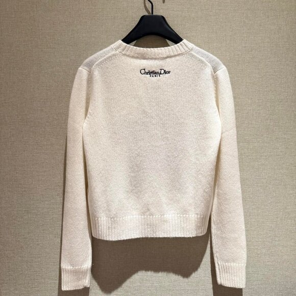 Dior White Cashmere Knit with Multicolor Dior Star Motif Embroidered Sweater - Picture 5 of 11